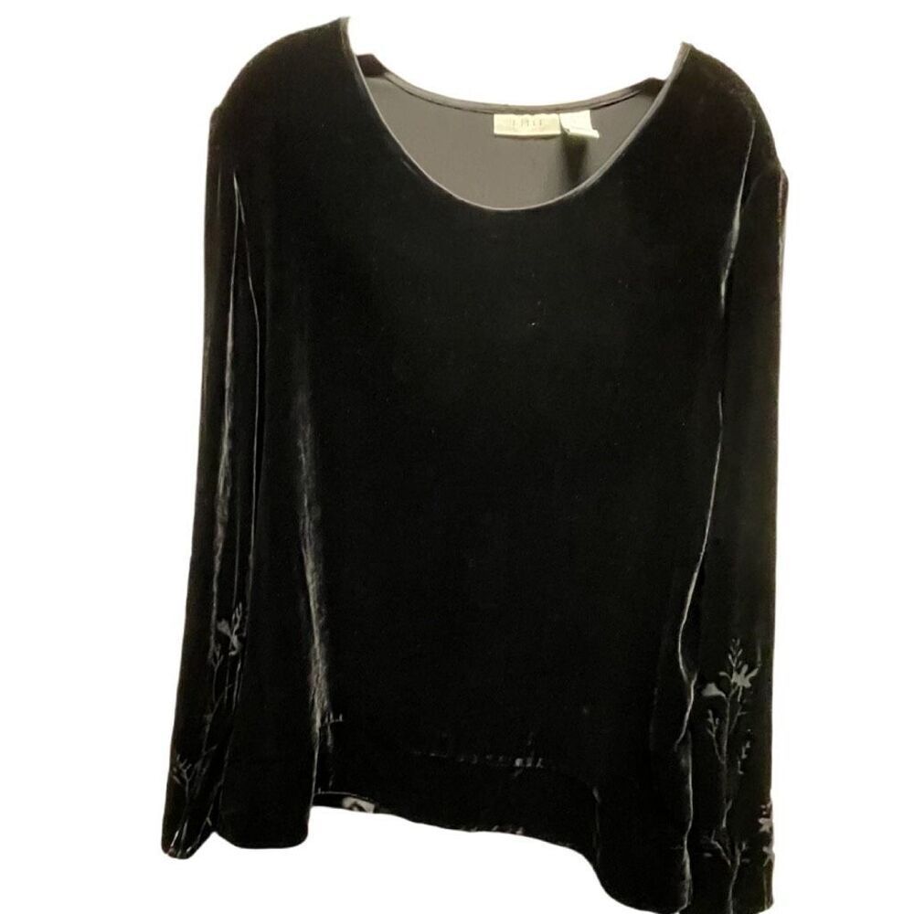 Vintage J.Jill size L black velvet burnout sleeves top. Y2K Whimsygoth